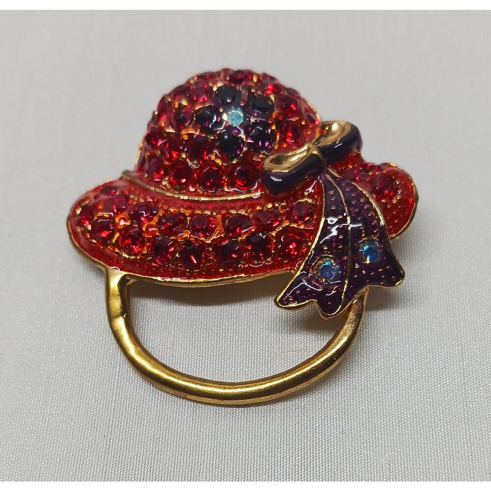 Red Hat Society Gold Tone Bonnet Brooch Pin/Pendant/Scarf Holder Combo